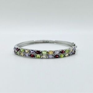 Genuine 5.00 ct Multi-Gemstone Sterling Silver Cuff Bracelet